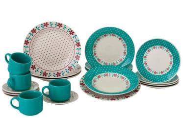 Imagem da oferta Aparelho de Jantar e Chá 20 Peças Biona de Cerâmica Redondo Branco e Azul Claro Donna