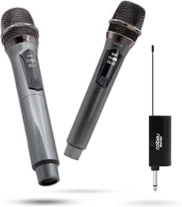 Imagem da oferta Microfone Sem Fio Duplo UHF, Microfone Karaoke, Microfone Dinamico, Microfone de Mão Profissional para Festas, Eventos, Aulas, Palestras, Lgreja, Desempenho, Entretenimento Familiar, MAC002
