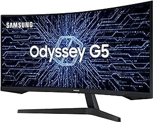 Imagem da oferta Monitor Gamer Curvo Samsung Odyssey 34’’, Ultra WQHD, 165Hz, 1ms, tela ultrawide, HDMI, Display Port, Freesync Premium, preto, série G5