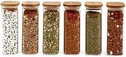Imagem da oferta Kit De Pote Hermético De Vidro Quadrado Com Tampa De Bambu 6 Peças - Oikos