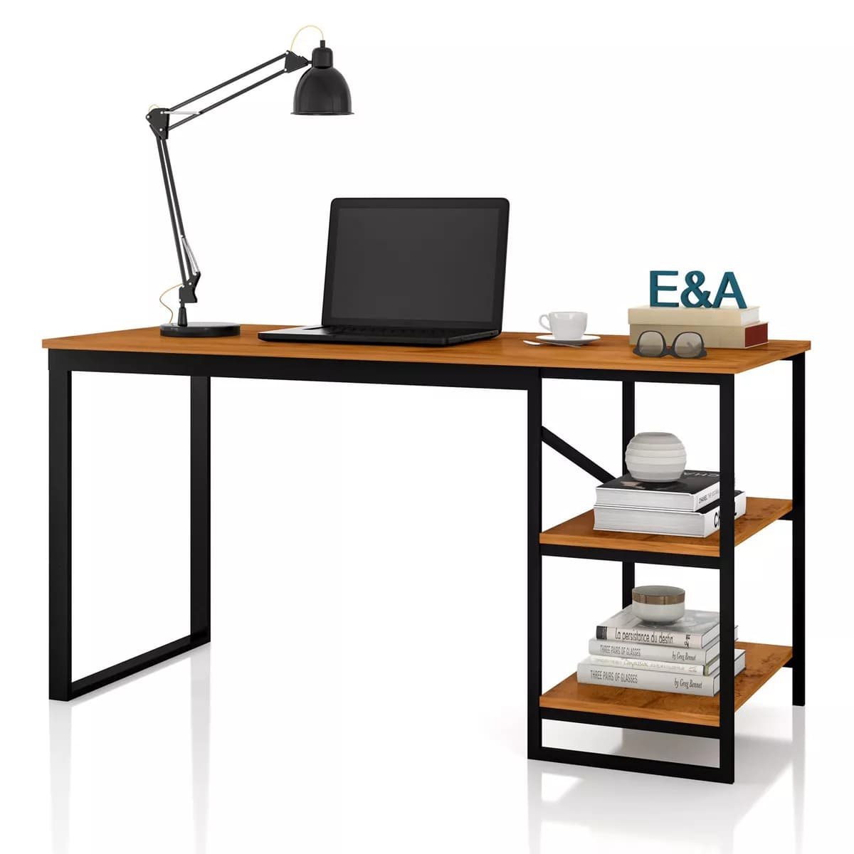 Imagem da oferta Mesa Home Office C/prateleiras Industrial E&a Moveis Cor Preto/canela