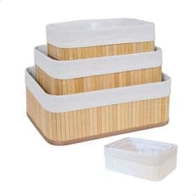 Imagem da oferta Kit 3 Cestos Organizadores de Bambu Multiuso com Forro - KONTUZ