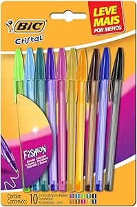 Imagem da oferta Canetas Coloridas Bic Cristal Fashion 10 Cores Vibrantes, Ponta Esferográfica Média de 1.2mm, Escrita Suave e Cores Vibrantes