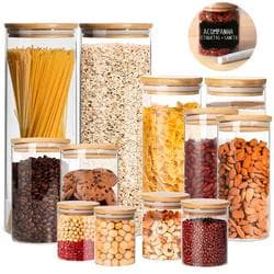 Imagem da oferta Kit 12 Potes de Vidro com Tampa de Bambu Herméticos Porta Tempero