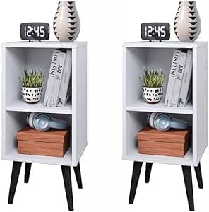 Imagem da oferta Kit 2 Mesa de Cabeceira Retrô com Prateleira Charme COR:Kit Chame - Branco