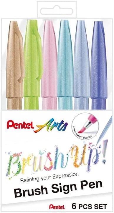 Imagem da oferta Kit Caneta Pincel Brush Sign Pen Pasteis Pentel 6 Cores