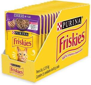 Imagem da oferta Pack Nestlé Purina Friskies Ração Úmida Para Gatos Adultos Cordeiro Ao Molho - Com 15 Sachês 85g