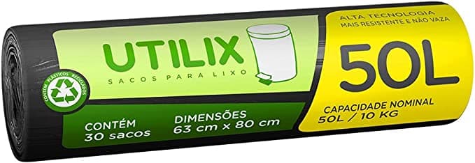 Imagem da oferta Utilix - Rolo com 30 Sacos para Lixo Dover-Roll, 50L/10 kg, Preto