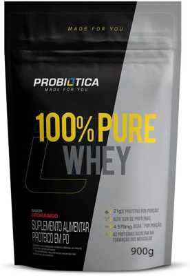 100% Pure Whey Nova Fórmula - 900g Refil Morango - Probiótica