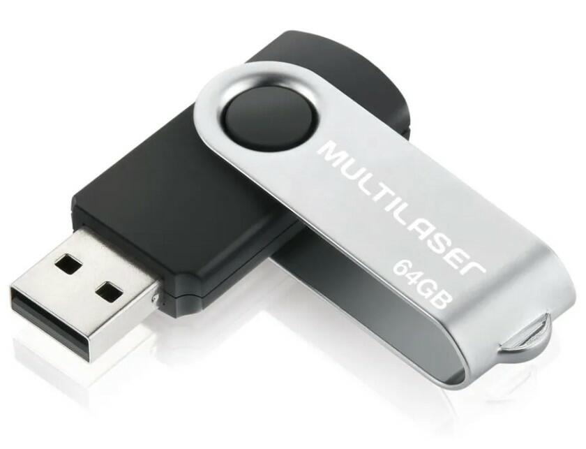 Pen Drive Multilaser Twist 64GB USB Leitura 10MB/s e Gravação 3MB/s Preto Pd590