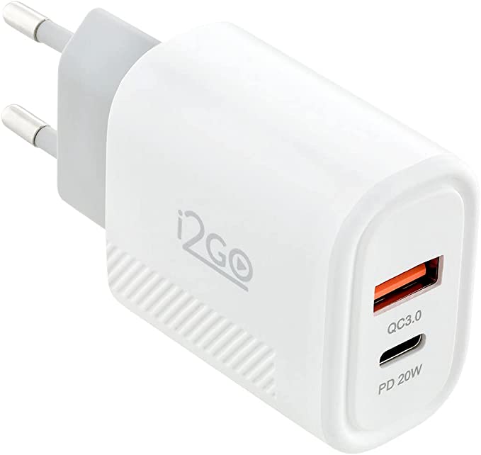 Carregador de Parede Ultra Rápido com 1 Saída USB-C Power Delivery 20W + 1 Saída USB-A 18W I2GO - i2GO PRO, Branco