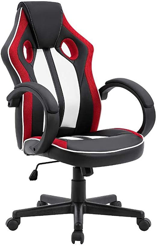 Cadeira Gamer ROYALE Preto, Branco e Vermelho com Regulagem de altura