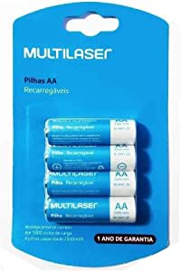 Pilhas Recarregáveis AA Multilaser 2500Mah Com 4 Unidades - CB052, Multicor