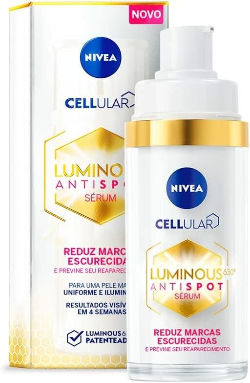 NIVEA Sérum Facial Cellular Luminous 630 30ml - Enriquecido com Ácido Hialurônico e Vitamina E, sua fórmula reduz marcas escurecidas, deixa a pele uniforme e previne o surgimento de novas marcas, proporcionando uma pele mais luminosa