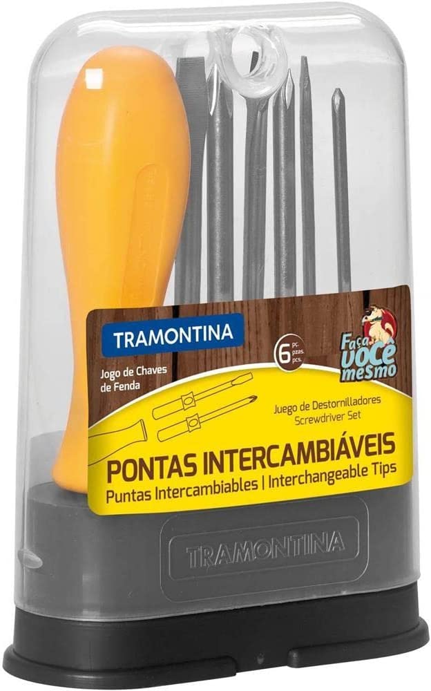 Tramontina 41110506 Jogo de Chaves de Fenda com Pontas Intercambiáveis, Conjunto de 6 Peças, Amarelo