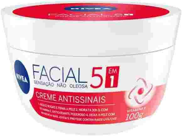 NIVEA Creme Facial Antissinais - Sua fórmula com hidronutrientes e vitamina E é de rápida absorção, firma e reduz linhas de expressão e protege a pele contra os raios UVA/UVB - 100g