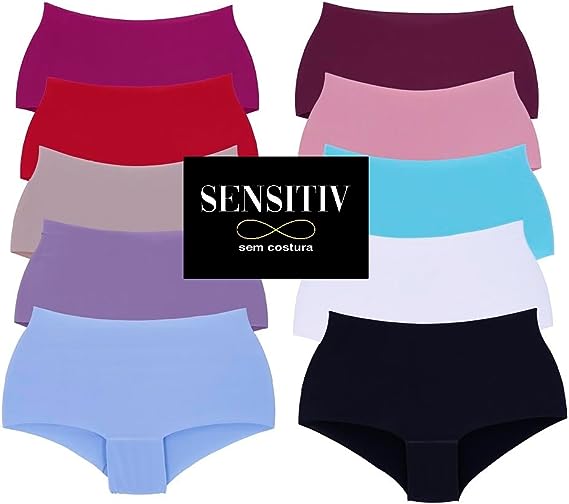 kit com 5 calcinhas boxer sensitiv sem costura corte laser cueca feminina