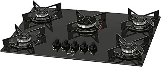 Fogão Cooktop Fischer 5Q FIT LINE Gás Mesa Vidro Preto BIVOLT