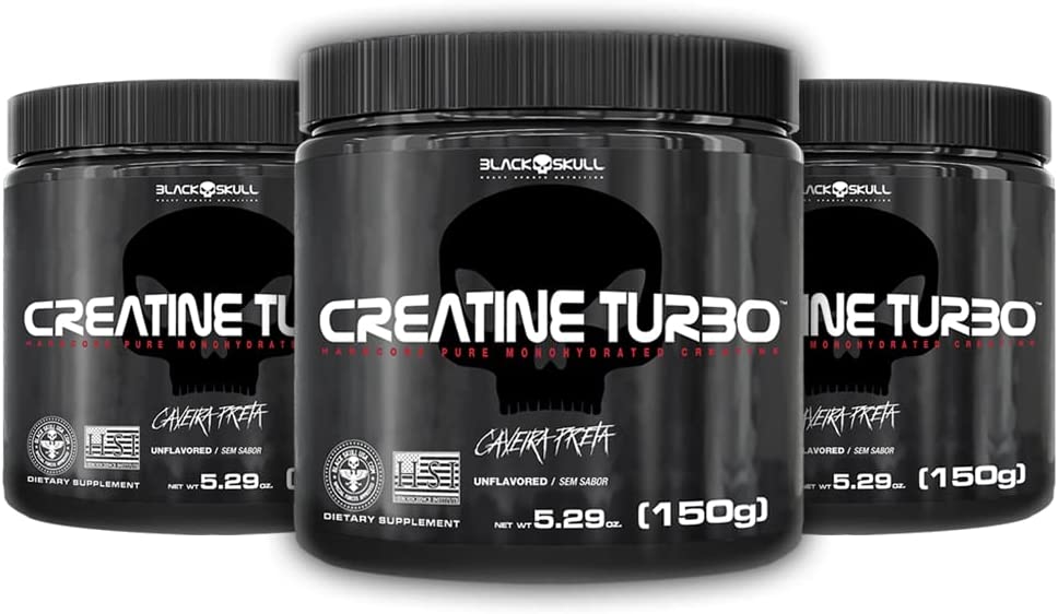 Kit 3X Creatine Turbo Suplemento Alimentar Black Skull 150g Caveira Preta Creatina Monohidratada Sem Sabor