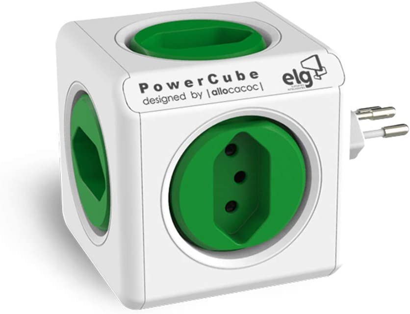 Multiplicador 5 Tomadas Bivolt - PowerCube ELG - PWC-R5, Verde e Branco