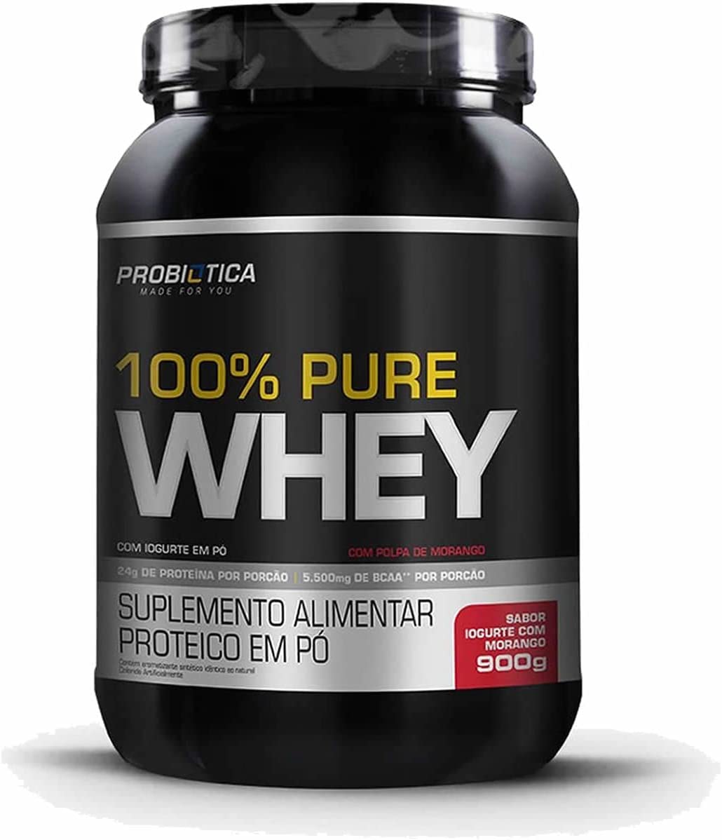 100% Pure Whey (900G) - Sabor Iogurte C/ Morango, Probiótica