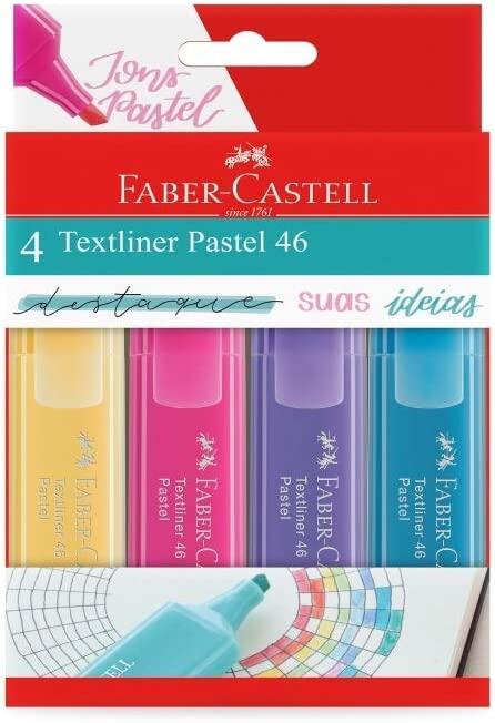 Marca Texto Tons Pastel, Faber-Castell, MT/15464, Textliner Pastel 46, 4 cores