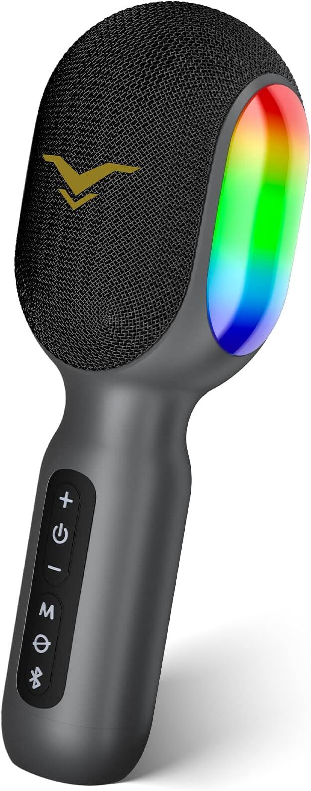 Microfone karaokê sem fio SingFree, microfone Bluetooth portátil 5-em-1 com 4 modos de som, RGB luz, alto-falante embutido, máquina karaoke profissional para carro party, presente para infantil adulta