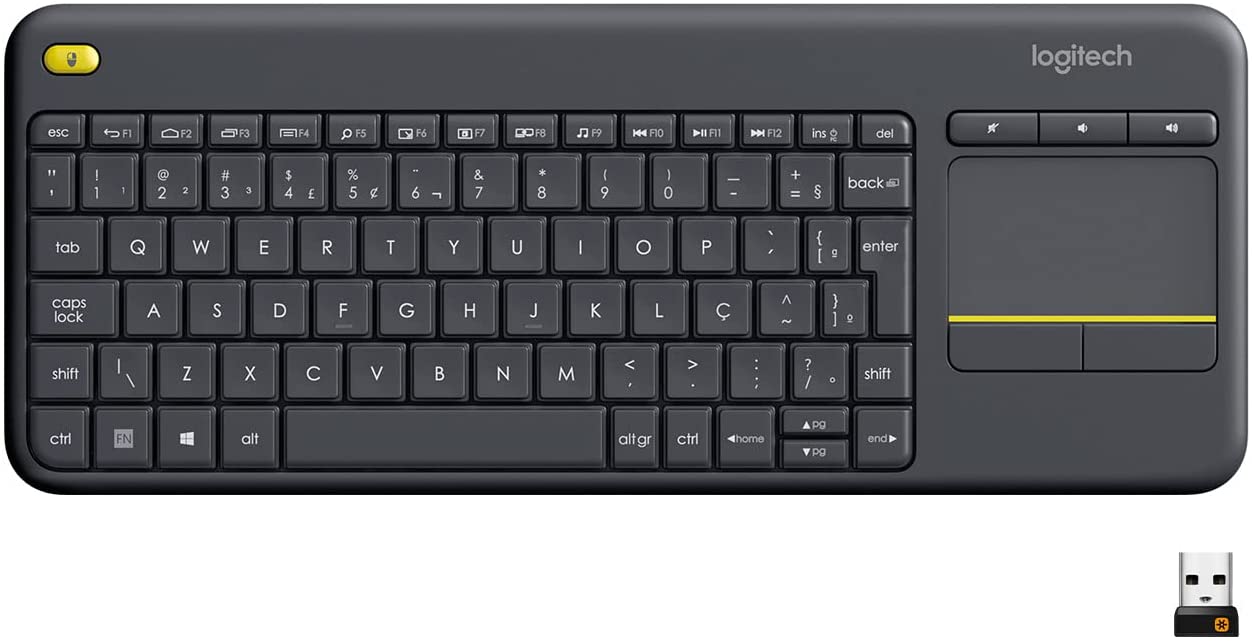 Logitech K400 Plus TV - Teclado sem fio com Touchpad Integrado, Conexão USB Unifying e Layout ABNT2, 139,9 x 354,3 x 23,5 mm