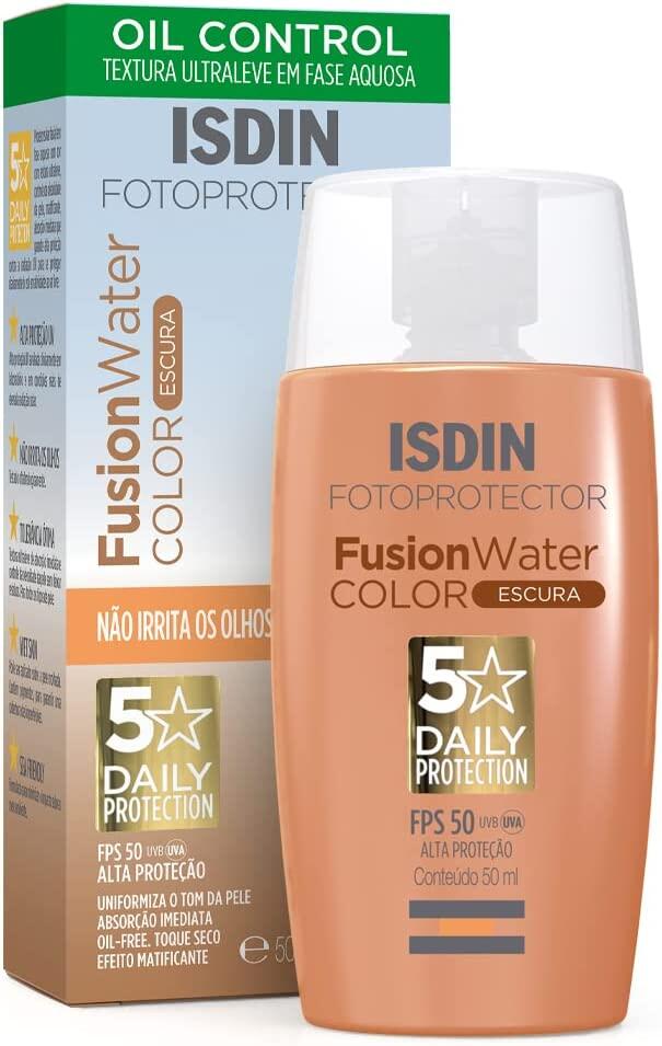 Protetor Solar Facial ISDIN Fusion Water 5 Stars Color FPS 50 – cor escura - 50ml