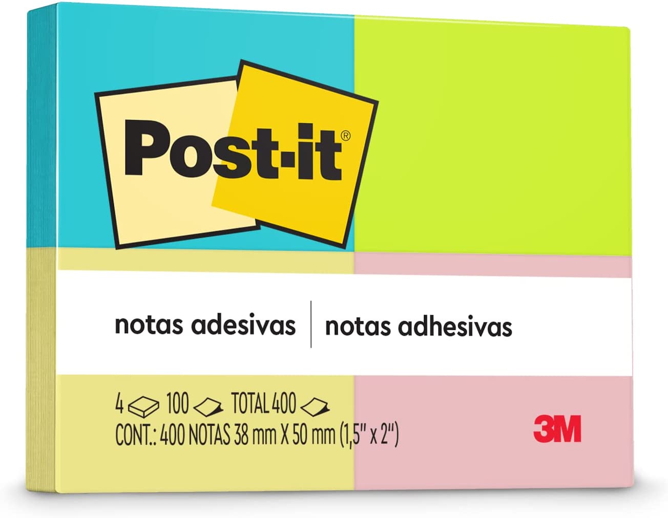 Bloco de notas post-it 4 blocos, 50 folhas cada Multicor