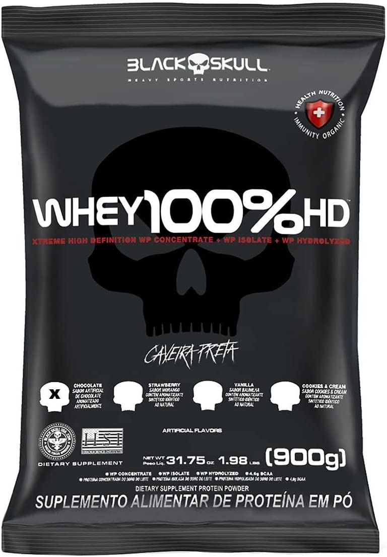 Refil Whey 100% Hd Chocolate 900G, Black Skull