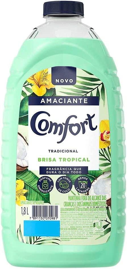 Amaciante de Roupa Diluído Tradicional Brisa Tropical com Toque de Coco Comfort Frasco 1, 8l, Comfort