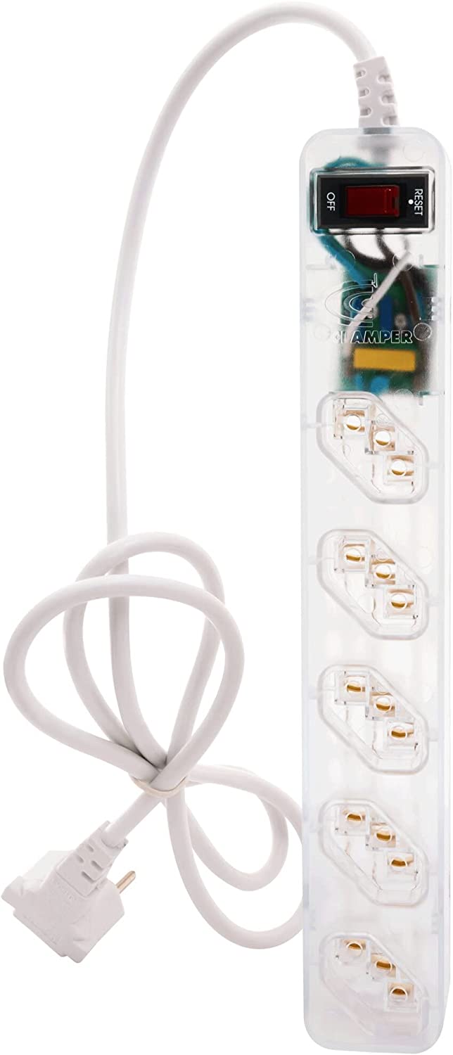 Clamper iClamper Energia 5 Tomadas - Filtro de Linha + DPS - Transparente, Comprimento do cabo de entrada: 1 m