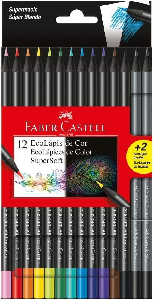 Lápis de Cor, Faber-Castell, EcoLápis Supersoft, 120712SOFT+2, 12 Cores + 2 Grafite