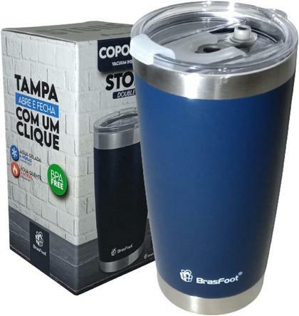 Copo Térmico, Stone, BrasFoot, Azul Escuro, 500 ml, Com Tampa