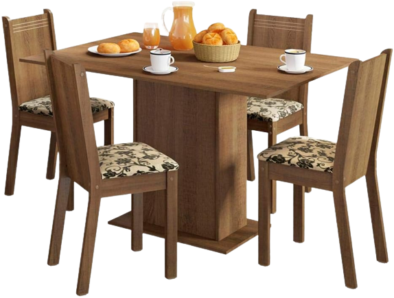 Conjunto Sala de Jantar Lexy Madesa Mesa Tampo de Madeira com 4 Cadeiras - Rustic/Bege Marrom