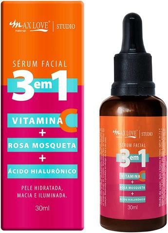 Max Love Serum Facial 3 em 1 Vitamina + C Rosa Mosqueta + Ácido Hialurônico - Pele Hidratada, Macia e Iluminada 30ml