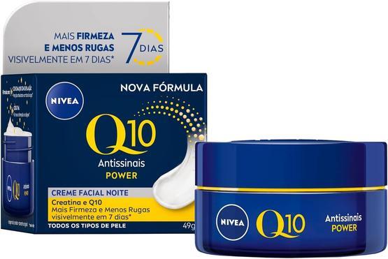 NIVEA Creme Facial Antissinais Noite Q10 Power Plus - Reduz rugas e linhas de expressão, hidrata intensamente e é adequado para peles sensíveis, uso noturno - 50g