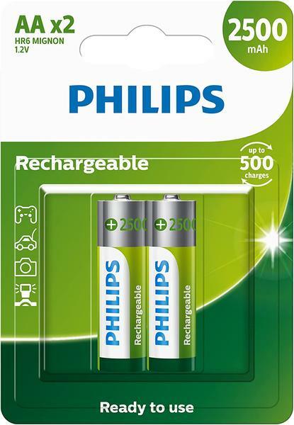 Pilha Philips recarregável AA 1.2V 2.500mAh com 2 unidades R6B2RTU25/59