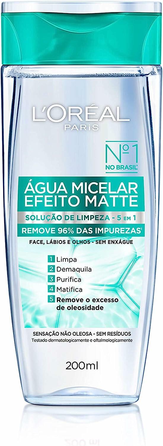 Água Micelar Efeito Matte L'Oréal Paris Solução de Limpeza Facial, 200ml