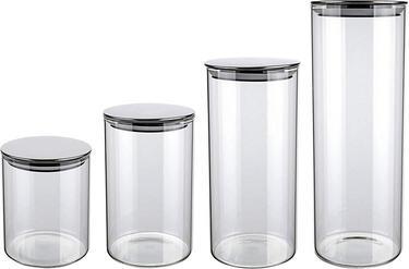 Conjunto com 4 Potes de Vidro transparente Slim com tampa Inox, VDR6866-4, Euro Home