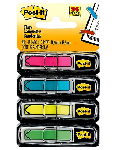 Post-it, 3M, Marcador de Página Adesivo, Flags Setas, Cores Neon, 11,9mm x 43,2mm, 96 folhas