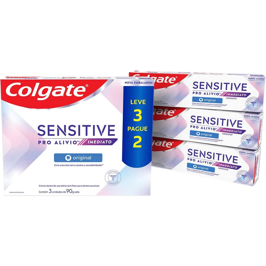 2 kits - Creme Dental Para Sensibilidade Colgate Sensitive Pro-Alívio Imediato Original 90g Leve 3 Pague 2