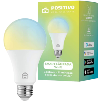 Smart Lâmpada Wi-Fi Positivo Casa Inteligente, Branca Quente e Fria, Colorido RGB, LED 9W, Bivolt - Compatível com Alexa