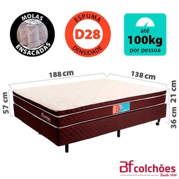 Cama Box Colchão Casal Pillow Top Mola Ensacada e Espuma Selada Confort 138x188x57cm - Bf Colchões