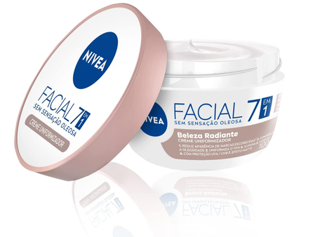 NIVEA Hidratante Facial Beleza Radiante 7 em 1 100g - 7 benefícios em 1 potinho: reduz marcas escurecidas, controla oleosidade, uniformiza, ilumina, hidrata, proteção UVA/UVB e efeito matte