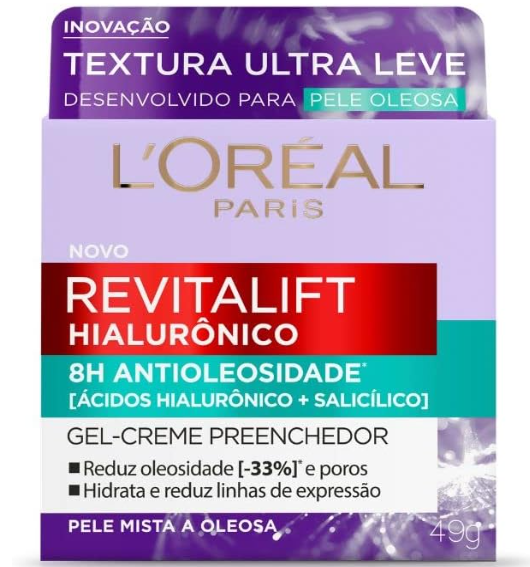 Gel Creme Hidratante Antioleosidade L'Oréal Paris Revitalif Hialurônico 49g