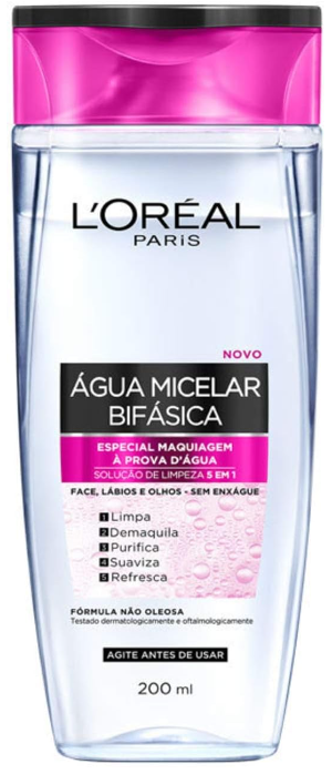 Água Micelar Bifásica L'Oréal Paris Solução de Limpeza 5 em 1, 200ml