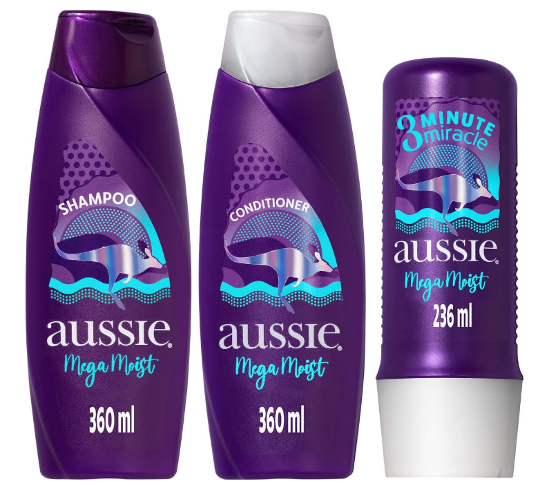 Kit Aussie Mega Moist Super Hidratação Shampoo 360ml e Condicionador 360ml e 3 Minutos Milagrosos 236ml