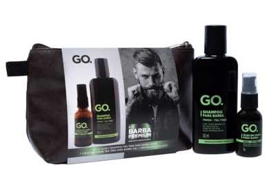 Kit Necessaire Shampoo e Óleo Tree, barba e cabelo, anti coceira, previne a caspa, natural, vegano, sem sulfato, sem sal, hidratante e condicionante, com necessaire Go Man 2 produtos em 1